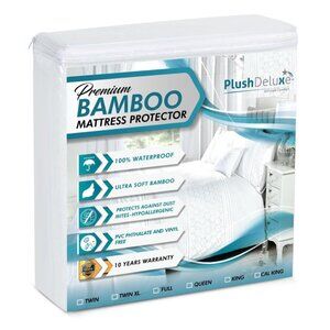 NEW ~ QUEEN - PlushDeluxe Premium Bamboo Mattress Protector, Waterproof & Soft